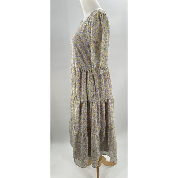 Code X Mode Maxi Peasant Dress Size Xs Tiered Chiffon Boho Mixed Floral Print - Picture 4 of 14